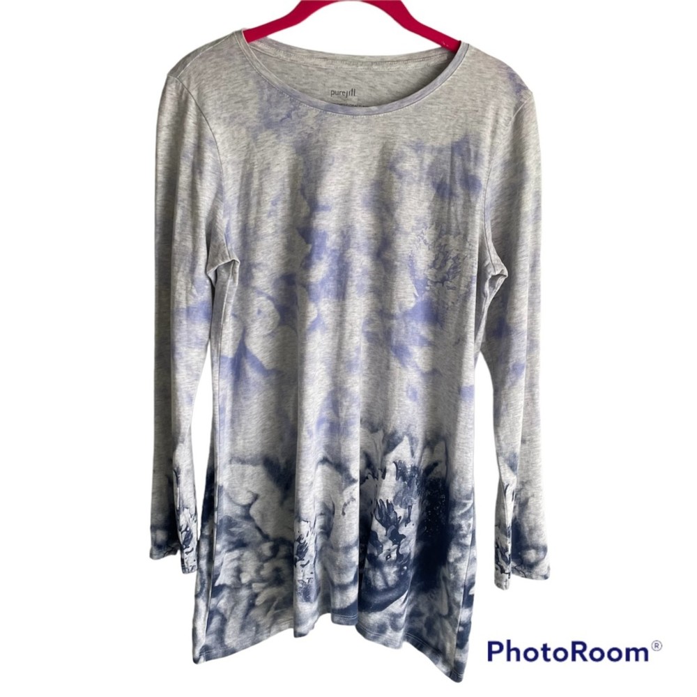 PURE JILL Gray and Purple Washed Floral Ladies Casual Tunic, SP